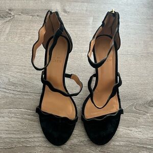 J Crew Factory Black Suede scalloped strappy heels Women’s Size 7